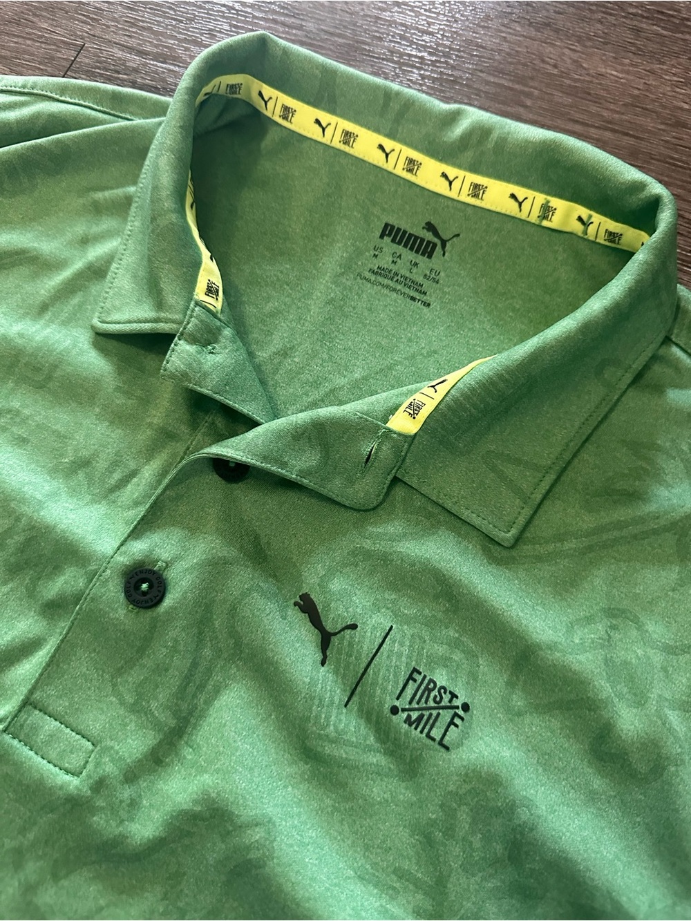 PUMA First Mile Men's Polo Shirt M Green Short Sleeve AOP graphic